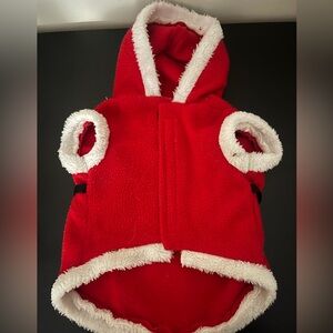 Red Fleece Dog Hoodie with White Trim